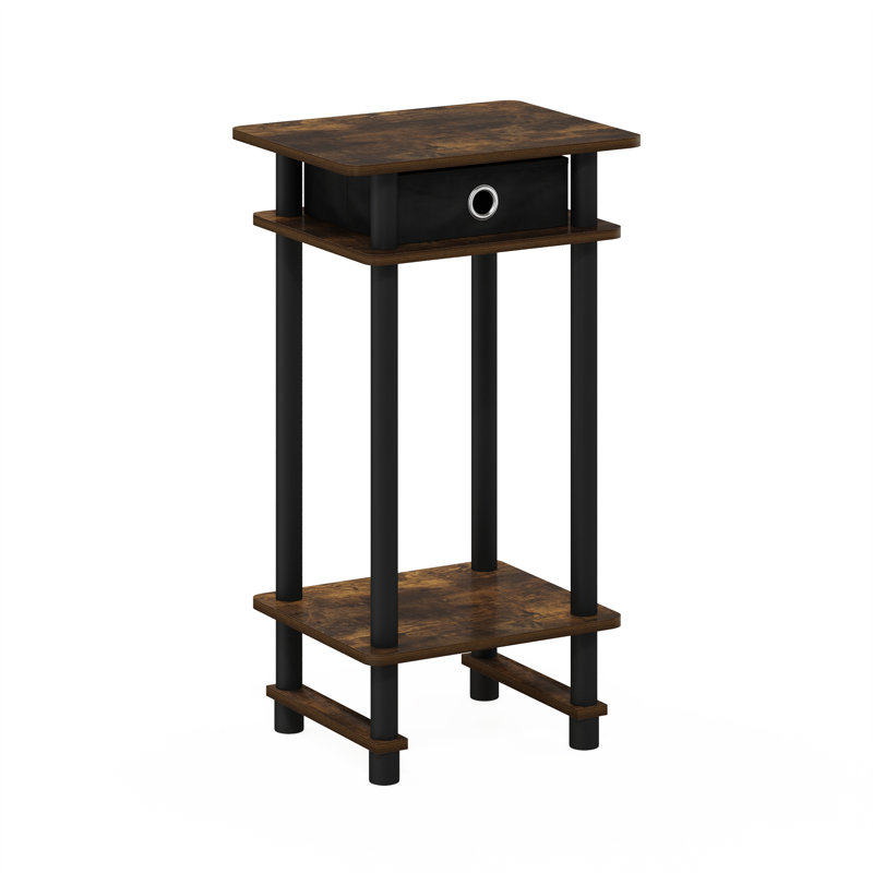 Chrisley Side Table with Fabric Bin Drawer, Set of 1, Amber Pine/Black