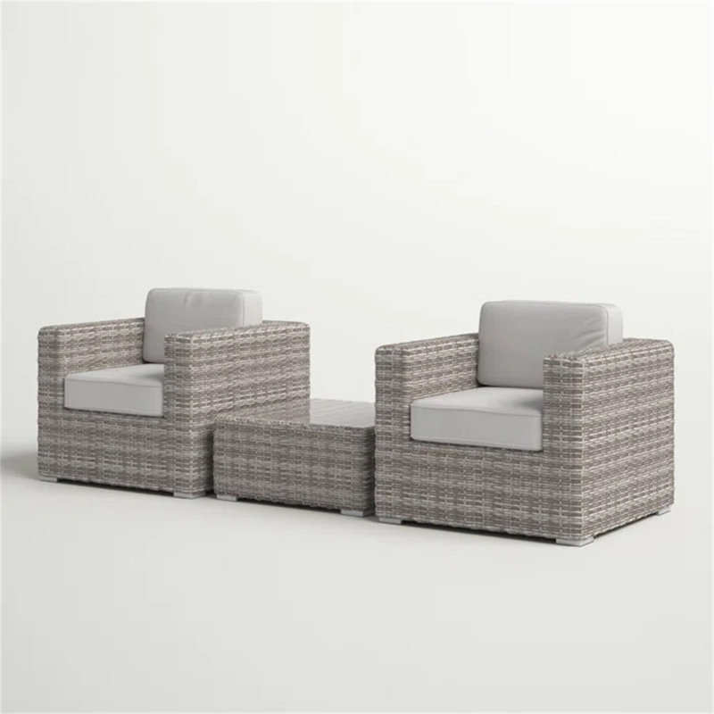 Ensemble de sièges pour 2 personnes en osier de rotin avec coussins, entièrement assemblés, Gris, Gris