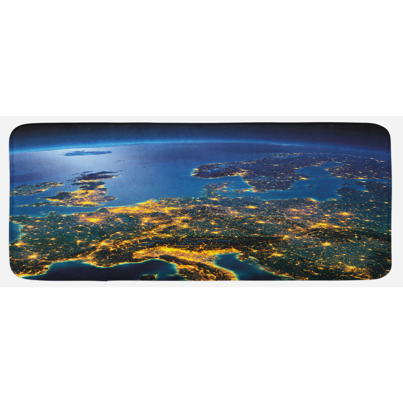 Tapis de cuisine en émeraude jaune "continent of central europe" à l’espace extérieur bleu