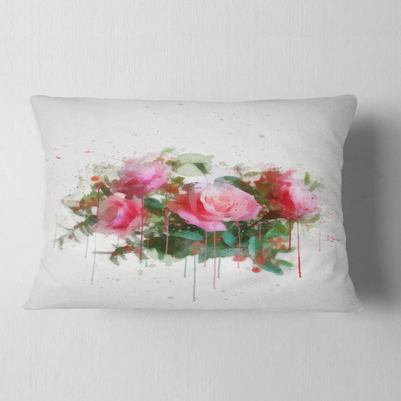 Coussin lombaire en aquarelle de roses fleur de roses
