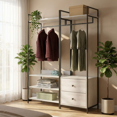 Alva Pair of Double Open Wardrobes with 2 Drawers and 4 Shelves