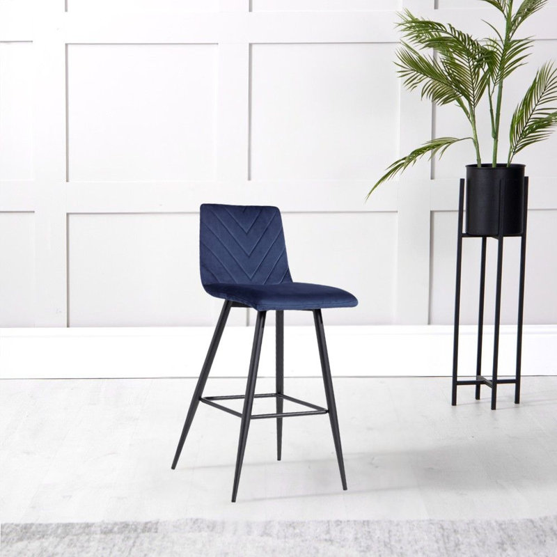Holt Retro Bar Stool - Blue Velvet, Blue / Blue, Blue