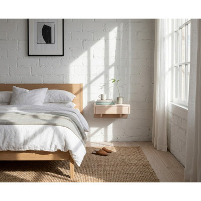 Perkin - Small Floating Nightstand White Finish With Drawer, Solid Wood Wall Drawer