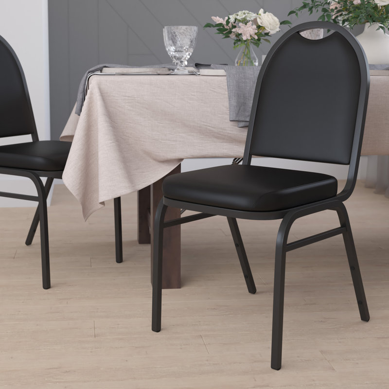 Classic 500 lbs Capacity Dome Back Black Vinyl Metal Banquet Chair