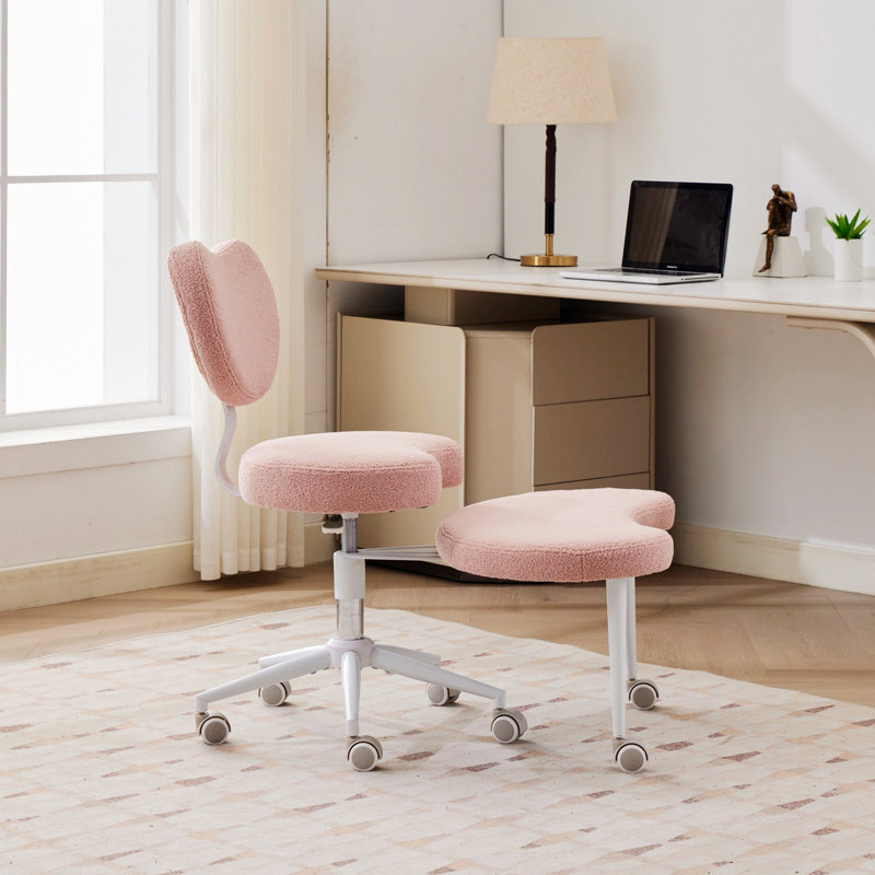 Chaise de méditation, chaise à pieds croisés avec roulettes, chaise de bureau pour le bureau personnel, Pink