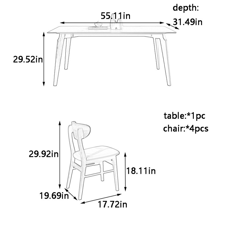 Ensemble de table et chaises gris, H 29,52 po x L 55,11 po x l 31,49 po