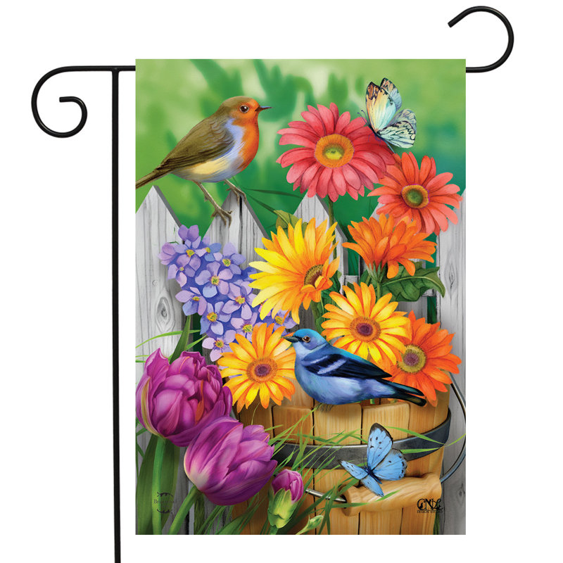 Drapeau de jardin oiseaux et fleurs