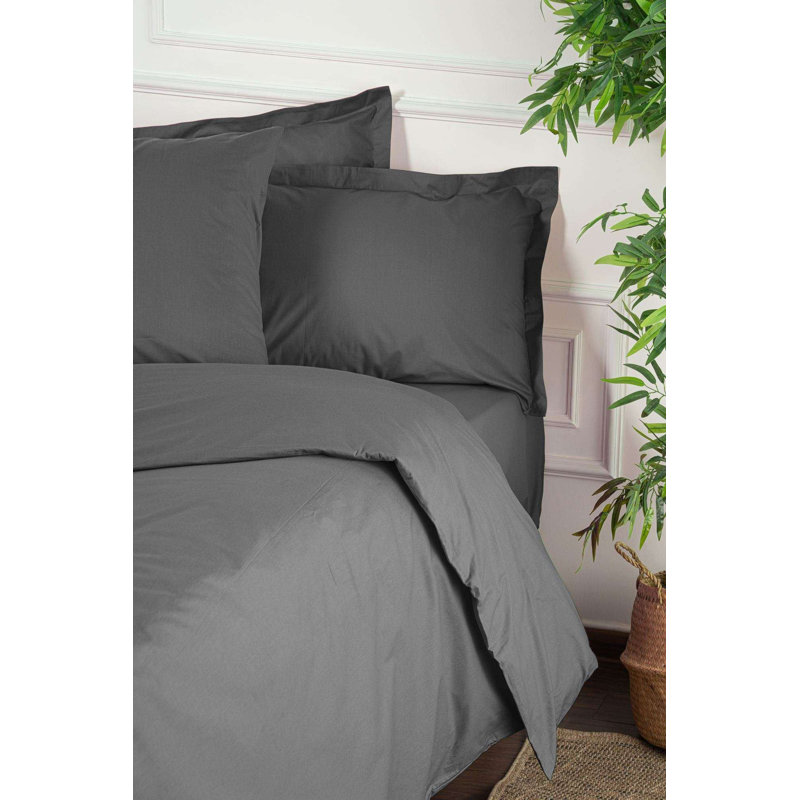 King Quilt Cover Set, 100% Cotton Ranforce, Anthracite Color, 102.4 x 86.6 inches | Includes 2 Pillowcases (19.7 x 31.5 inches), Button Closure Duvet Cover, 155 Thread Count, Machine Washable for Easy Care