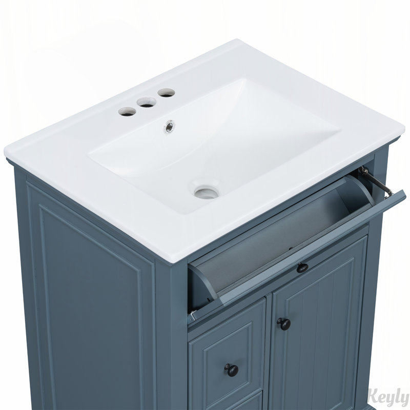 24" Bathroom Vanity with Sink,Drawer and Adjustable Shelf, Blue Gray/Black