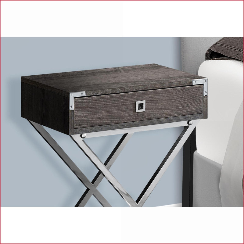 Table basse en stratifié brun avec plateau spacieux et peu encombrant Tiroir - Pieds chromés pour le salon / la chambre à coucher