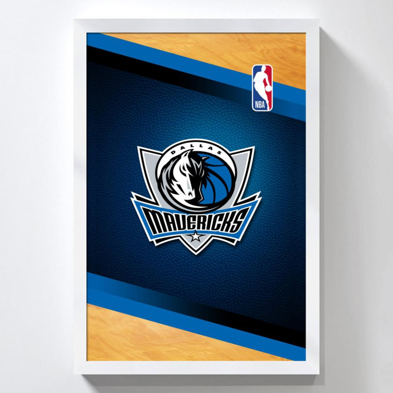 Art mural de Dallas Mavericks, H 48 po x l 32 po, Acrylique encadré, Blanc