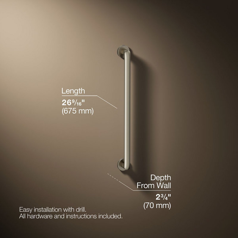 Kumin Grab Bar, Brushed Nickel, 24" W