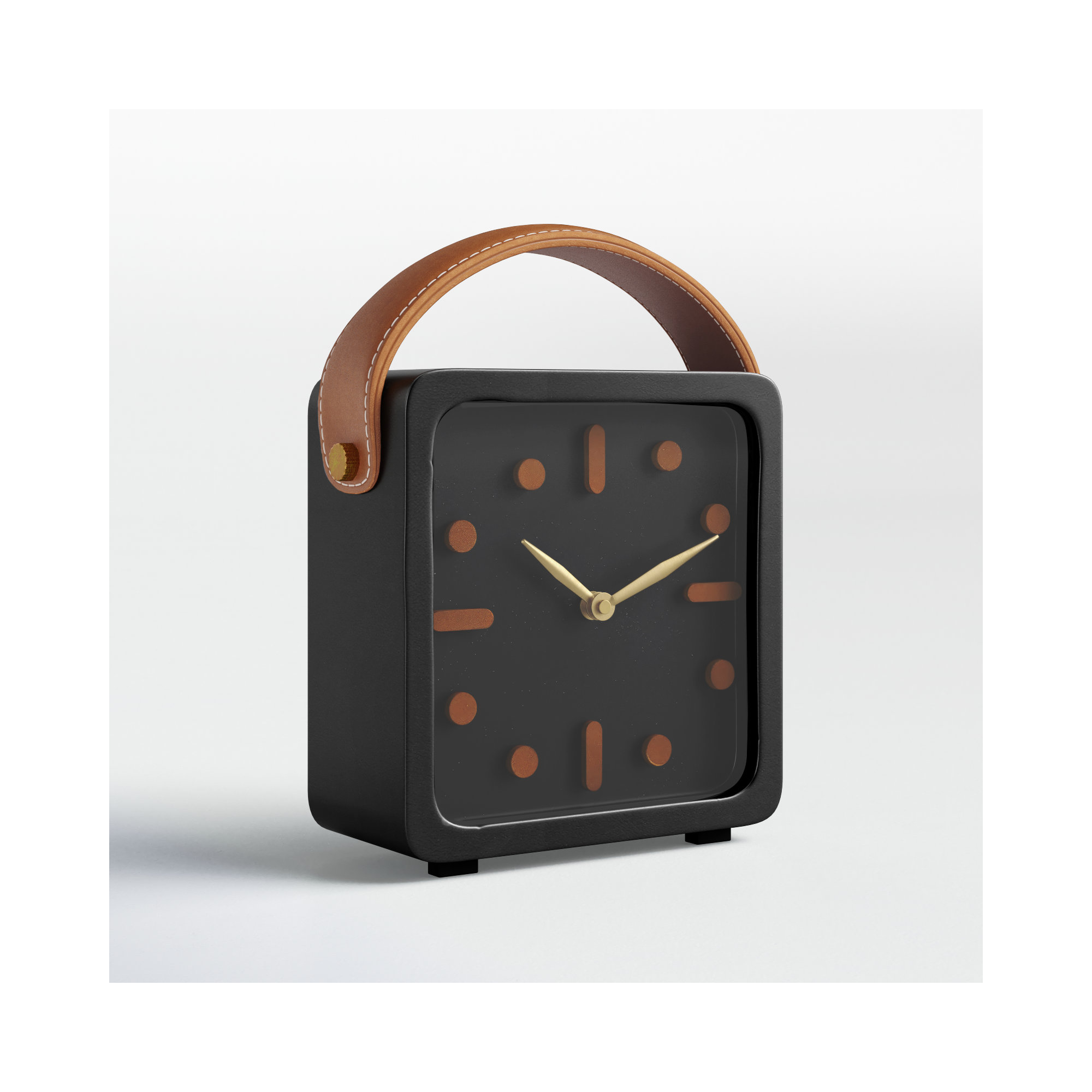 Analog Metal Quartz Tabletop Clock in Black, 8.45" H x 6.85" W x 2.75" D