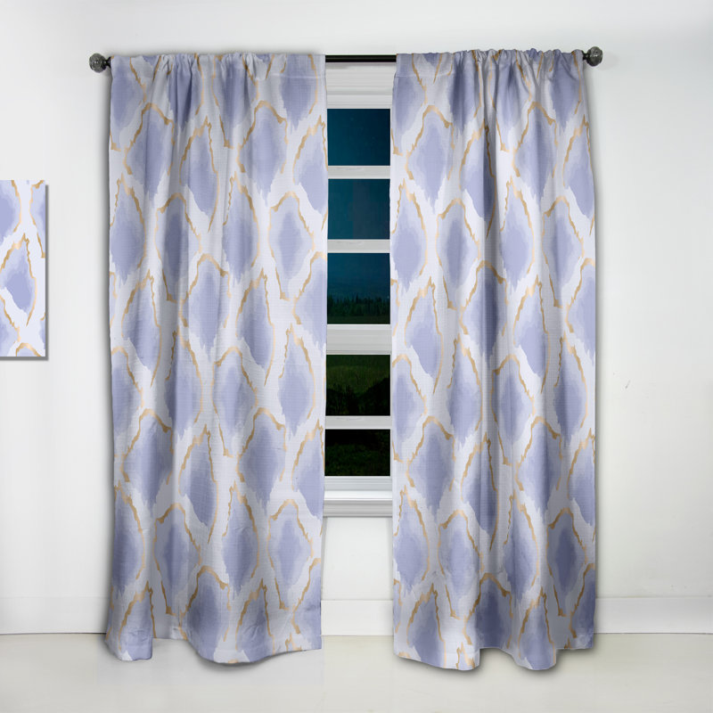 Motif de formes abstraites pastel bleu et doré - Rideau simple occultant Mid-Century abstrait, L 52 po x L 63 po