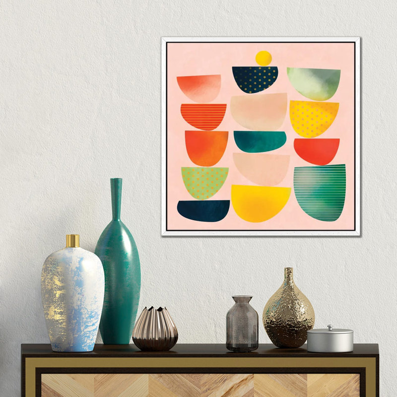 Mid Century Geometric Half Circles by Ana Rut Bré - Gallery-Wrapped Canvas Giclée on Canvas, White Framed