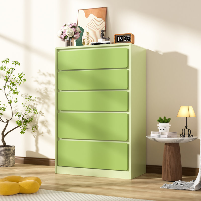 Commode 5 tiroirs avec coin rond vert