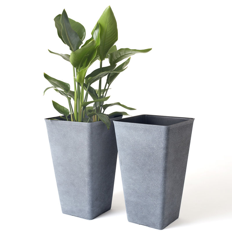 Amimma Self-Watering Rectangular Tall Planters, 20" H x 12" W x 12" D, Black, 2