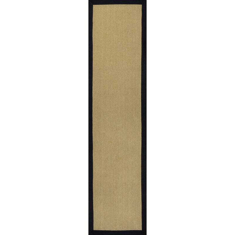 Tapis en jute naturel / noir Locklin Farmhouse Cottage, Tapis de couloir 2 pi 2 po x 8 pi