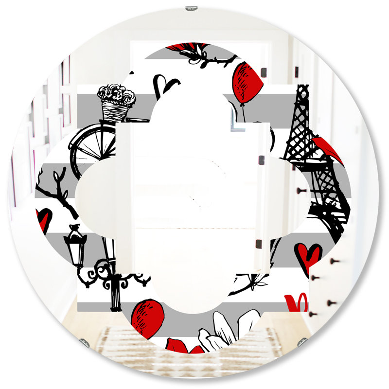 Miroir mural Paris Eiffel Hearts II, 31,5 po x 31,5 po