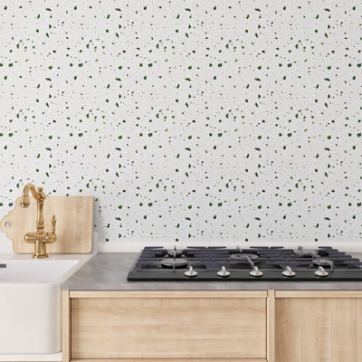 11.81 In. X 11.81 In. Vinyl Peel And Stick Backsplash Tile, Wall Tile For Kitchen And Bathroom, Green & White (10-pack)