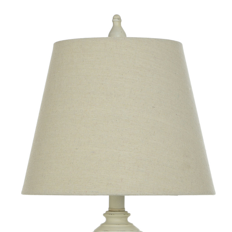 Distressed Cream Polyresin Table Lamp with Fabric Shade, 24" Height