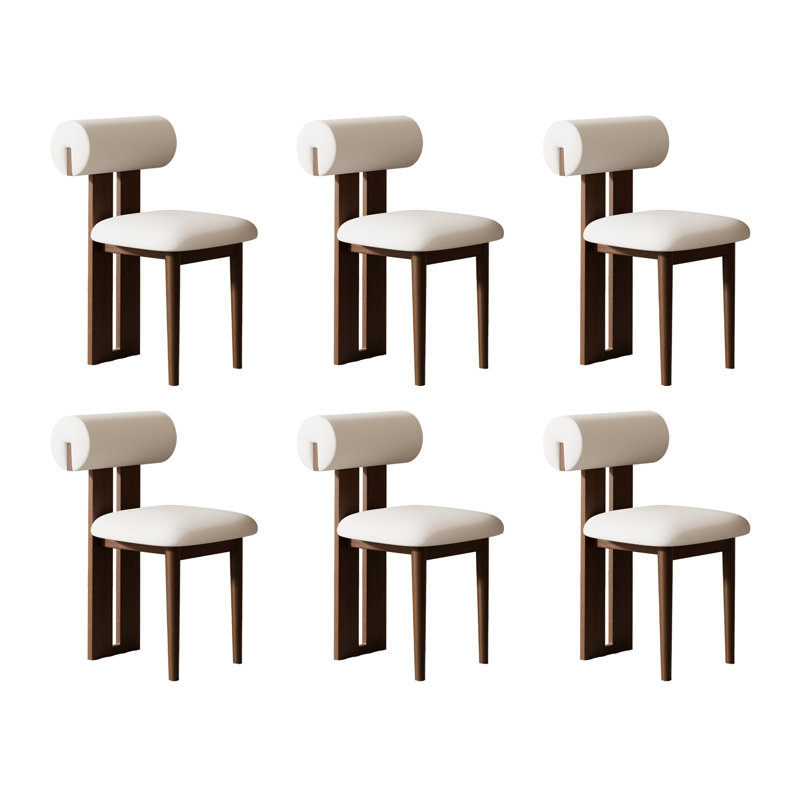 Modern Fully Assembled Dining Chairs Set Of 6, Faux Leather, Beige, Brown Solid Wood Legs, 6