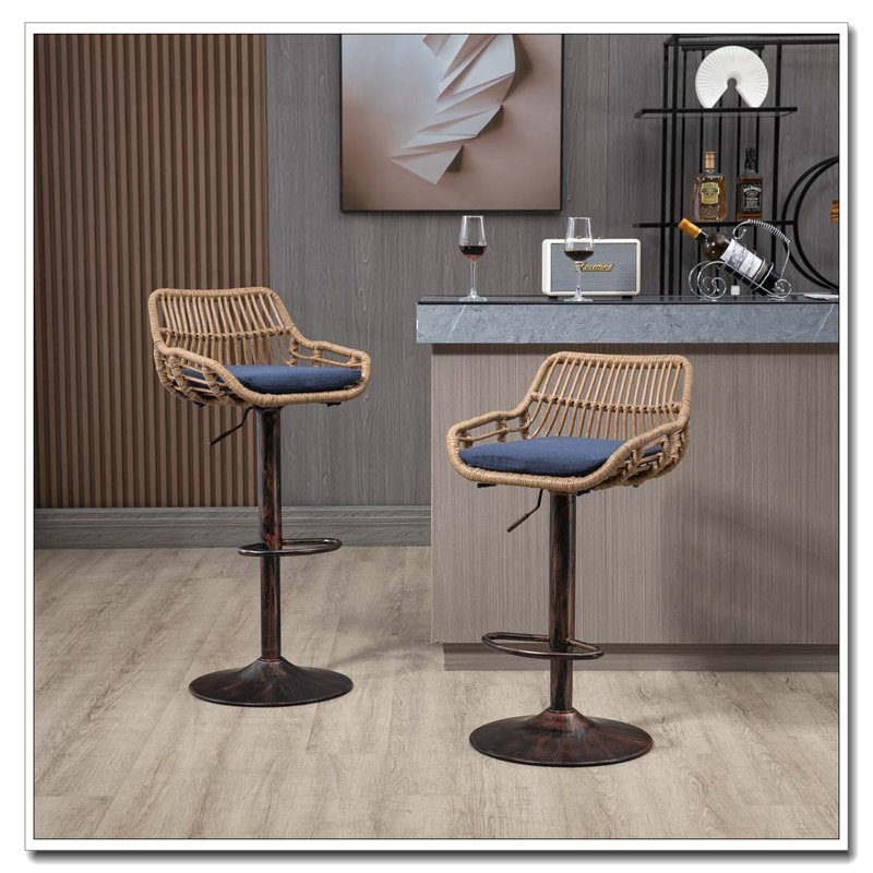 Ensemble de 2 tabourets de bar pivotants avec repose-pieds réglables pour la cuisine et la salle à manger, Bleu