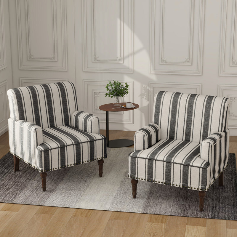 Arian 73 Cm Wide Linen Armchair, Black Stripe Linen