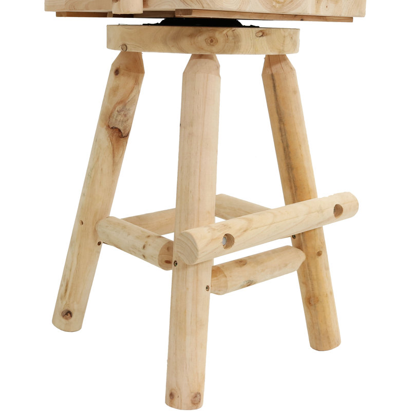 Natural Fir Wood Rustic Swivel Bar Stool with Armrests