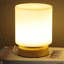 Abat-jour boule de verre avec lampe de chevet et charge USB avec base en bois à intensité variable pour le salon, la chambre à coucher et la décoration intérieure