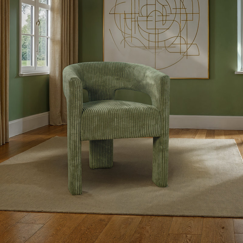 Darlington Modern Three-Leg Upholstered Accent Dining Armchair with Corduroy Fabric - Natural, Green