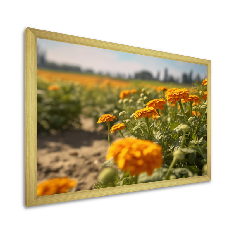 Jaune jaune vert souci I - reproduction sur toile, H 16 po x l 32 po x P 1 po, Cadre photo doré simple