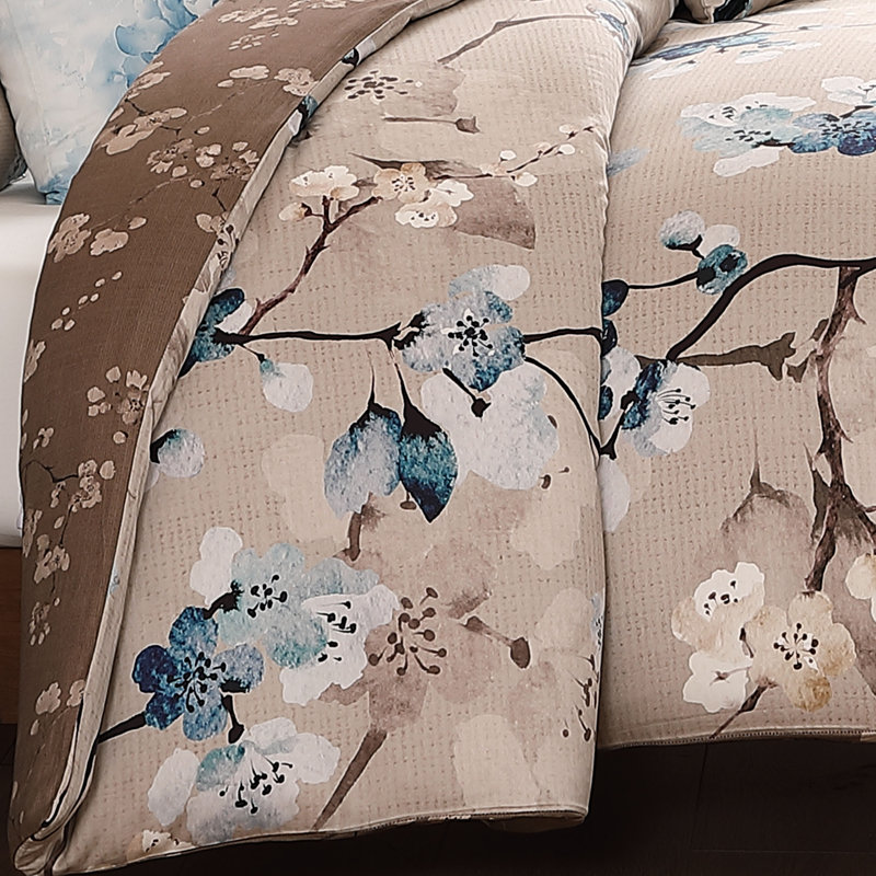 Bebejan Blue Blossom 100% Cotton Sateen 5 Piece Reversible Comforter Set, King Comforter + 4 Additional Pieces