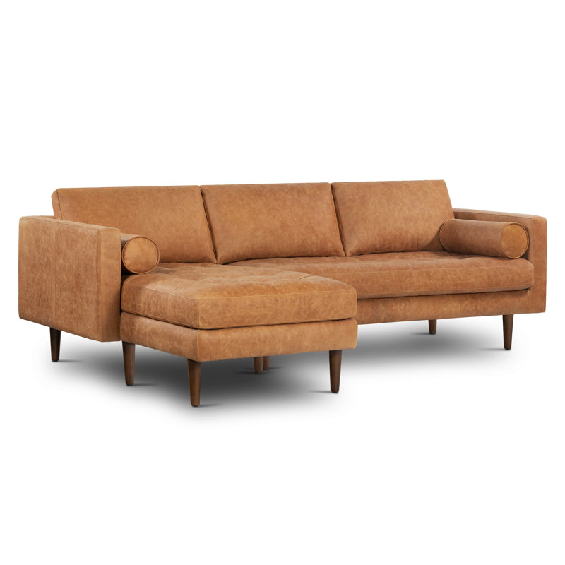 Napa Full-Grain Genuine Italian Leather Sectional, Left Hand Facing, Cognac Tan Genuine Leather