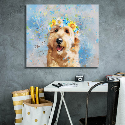 «Flower Crown Goldendoodle 5» par Furbaby Affiliates, art mural sur toile