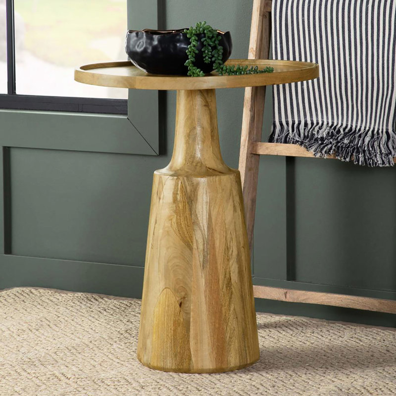 Table d'appoint en bois de manguier rustique avec rebord - 20 po de profondeur, Brown