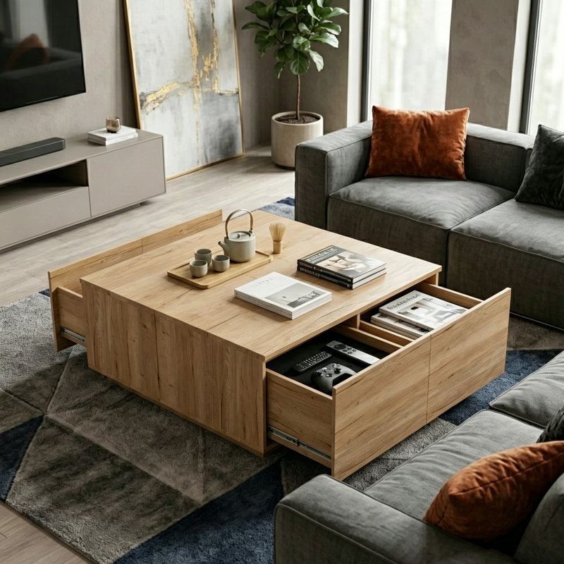 Table basse 33 po Mid-Century, Bois naturel