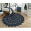 Tapis ovale en jute bleu marine tissé à la machine-101956703