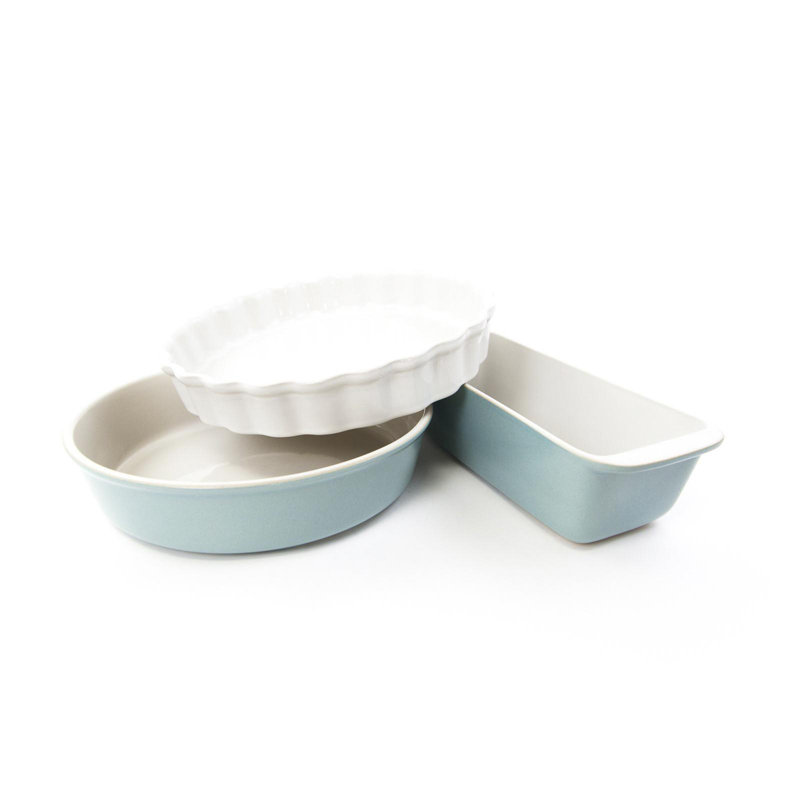 Carthage.Co 3 Piece Stoneware Bakeware Set, Sea Foam