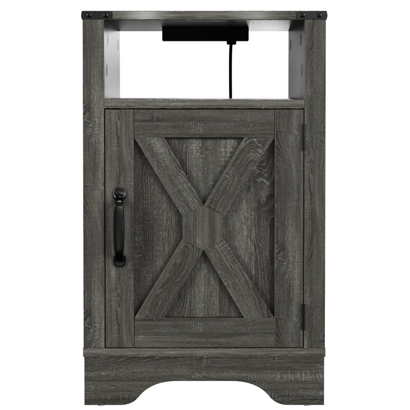 Table d'appoint Alexzandra avec prises électriques et ports de chevet gris Armoire spacieuse, matériau. Assemblage facile requis