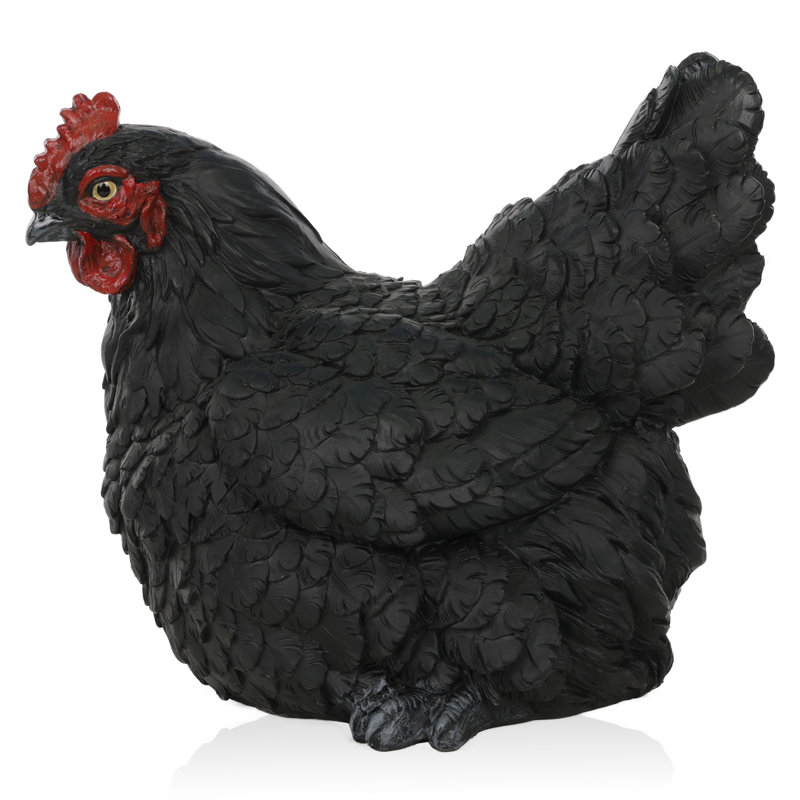 8"H Indoor/Outdoor Resting Hen Garden Statue, Black