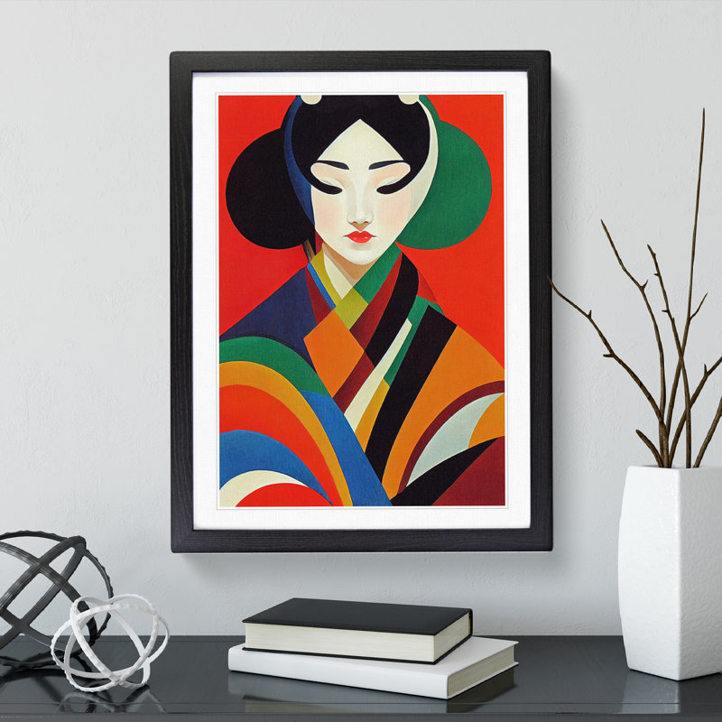 Geisha In Abstract No.5 - Single Picture Frame Print, Black, 64cm H x 46cm W x 2cm D