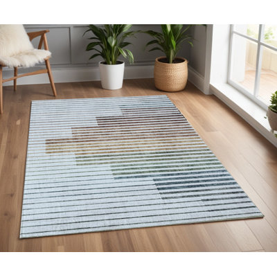Tapis rayé beige et bleu 4 pi x 6 pi