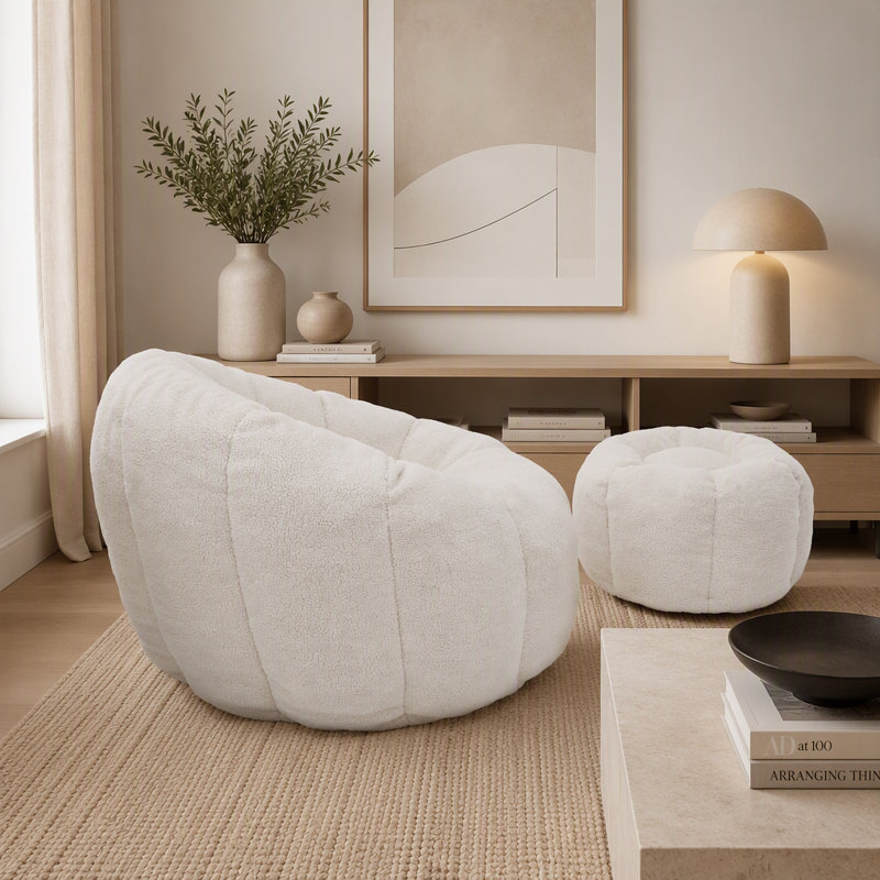 Fauteuil à billes avec repose-pieds, Blanc
