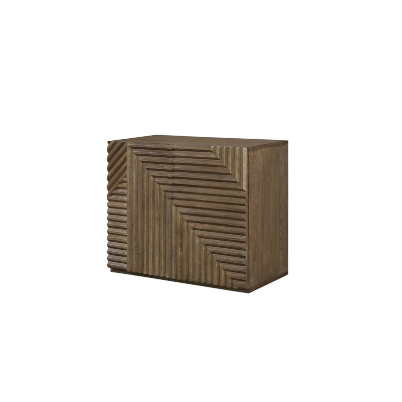 Commode d'appoint géométrique cannelée Oak Crest couleur seigle – Placage en chêne blanc américain, Brown