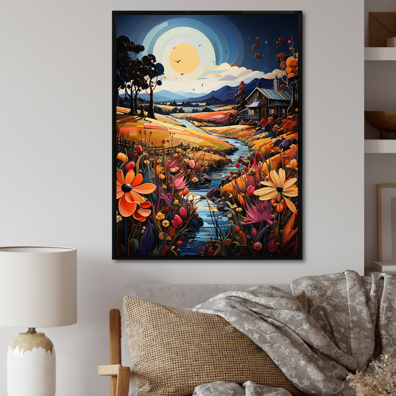 "Whimsical Magical Fields III", reproduction d'art sur toile, Cadre flottant noir, H 32 po x l 24 po x P 1 po