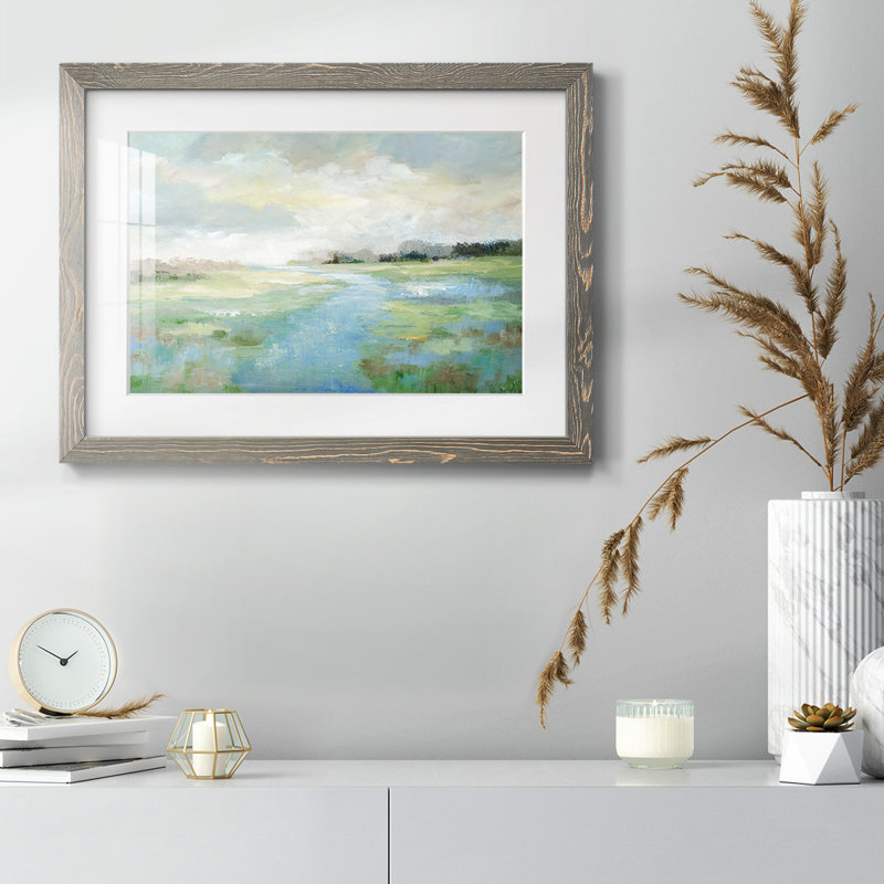 Winding Stream encadré sur papier, H 18 po x l 26 po x P 1,5 po, Gris