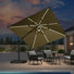 Parasol pivotant carré en porte-à-faux 10 'beige avec pivot et base à énergie solaire