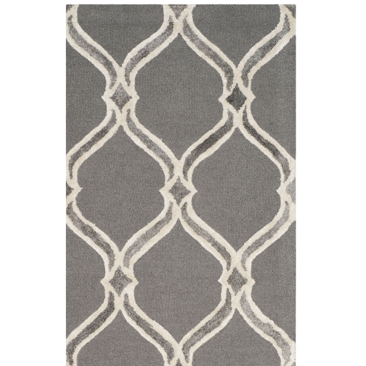 Patchin Hand Tufted Wool/Viscose Geometric Rug in Dark Gray/Ivory