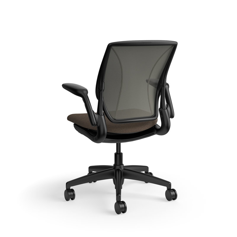 World LM, Ergonomic Task Chair with Poppy Seed Backrest, and  Autumn Upholstered Seat, Black, Brown Fabric, Gray Mesh
